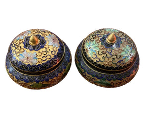 Paire De Pots Bonbonnières Chine Cloisonnées Polychrome
