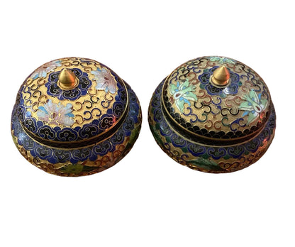 Paire De Pots Bonbonnières Chine Cloisonnées Polychrome