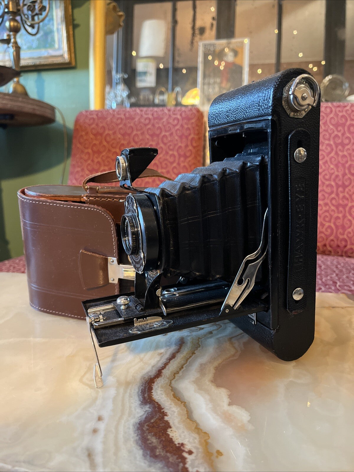 Ancien Appareil Photo Pliable Hawk Eye Avec Son Boîtier