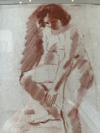 Dessin Sanguine Femme Nue Signé Corbellini