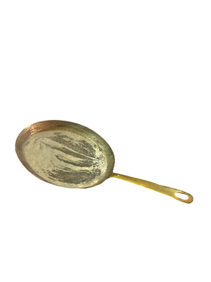 Poêle ancienne en cuivre étamé – Manche en laiton – Cuisine traditionnelle