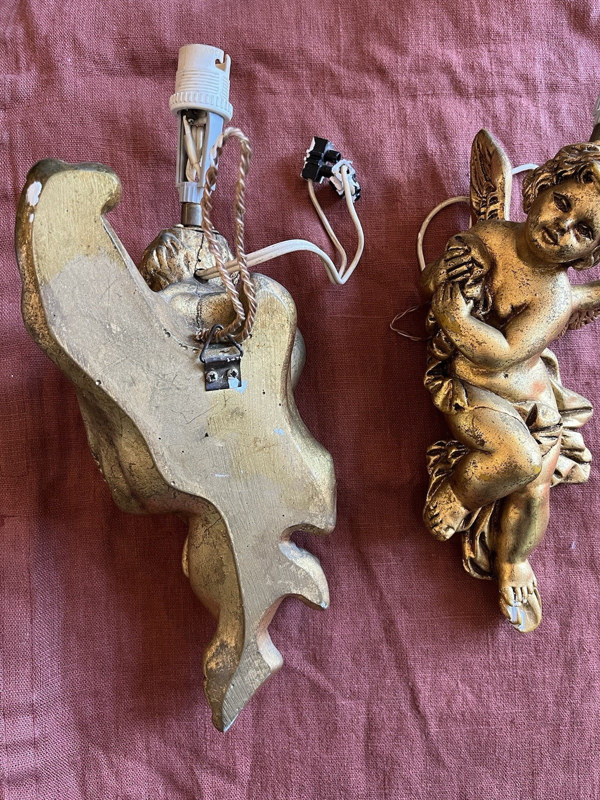 Paire d’appliques chérubins baroques doré Vintage