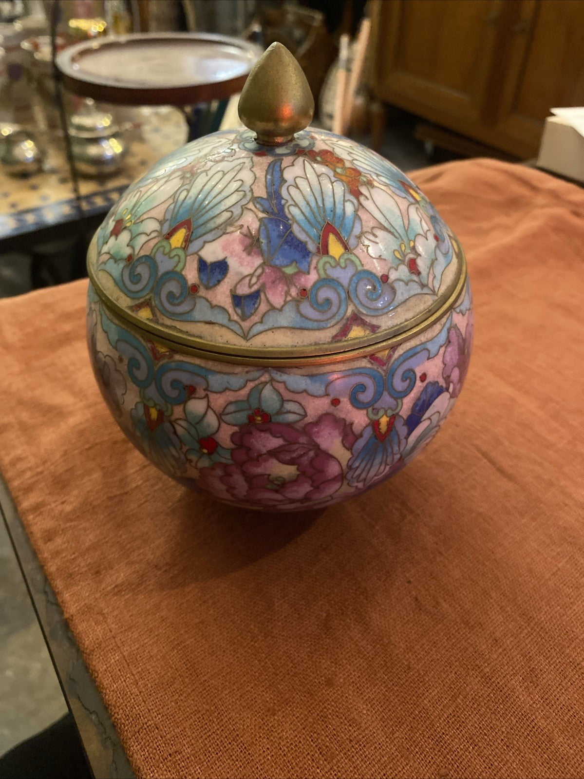 Pot Bonbonnière Cloisonnée  Émaillée Chinoise Décor Floral Polychrome