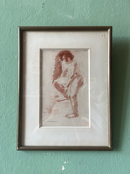 Dessin Sanguine Femme Nue Signé Corbellini