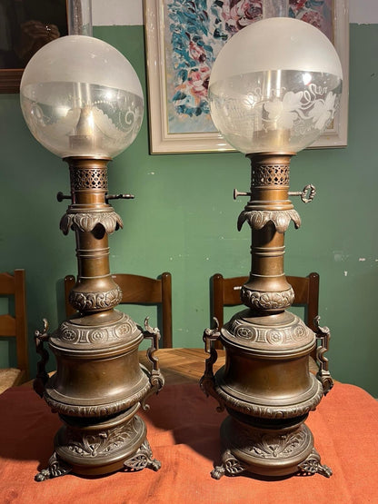 Paire de grandes lampes anciennes Napoléon III