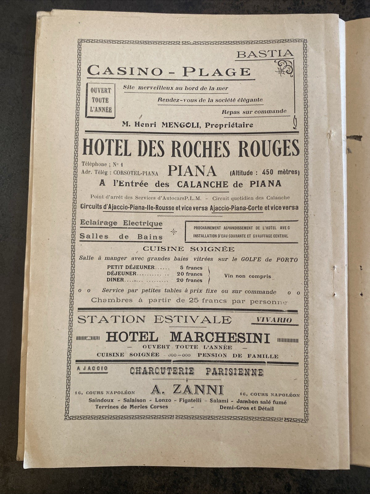 Revue ancienne La Corse Touristique – Janvier 1929 – couverture illustrée