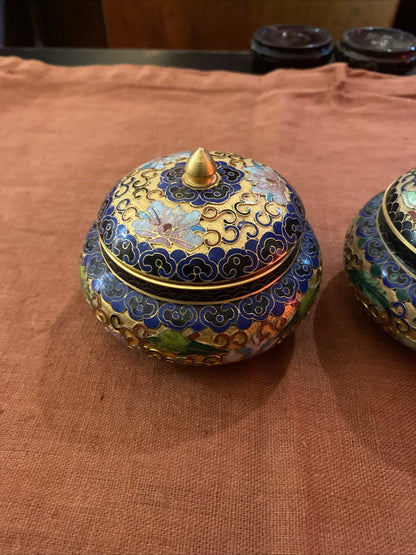 Paire De Pots Bonbonnières Chine Cloisonnées Polychrome