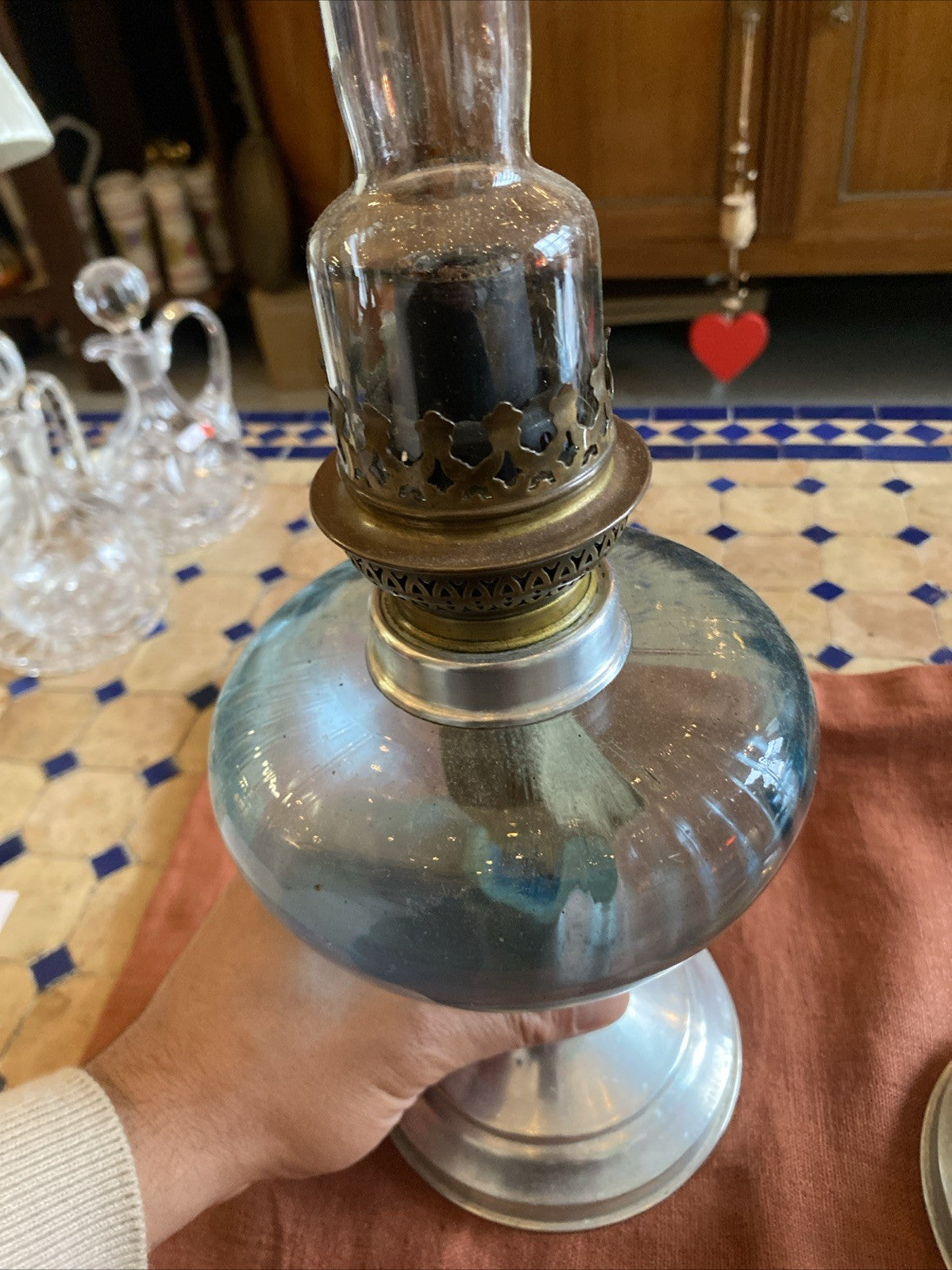 Paire de lampes à pétrole anciennes en verre – décoratives
