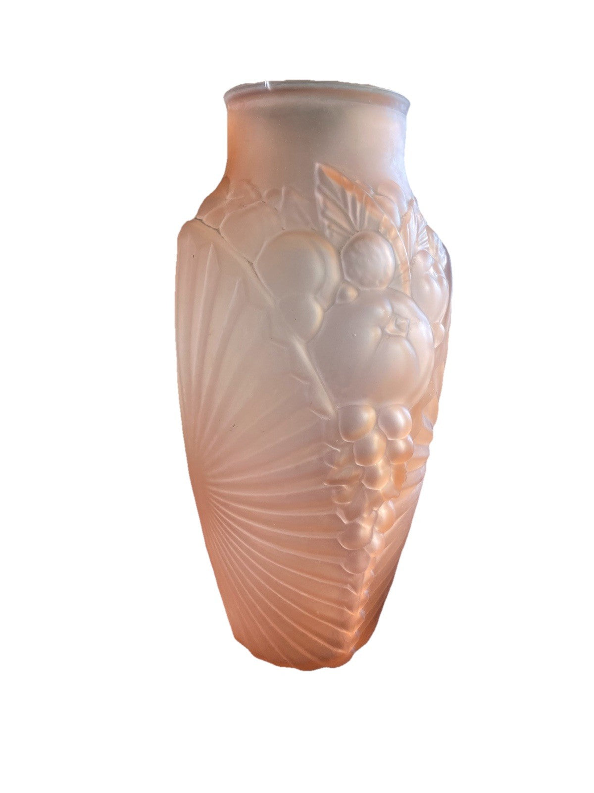 Vase Art Déco verre satiné ambre Souchon Neuvesel décor coquille 1930