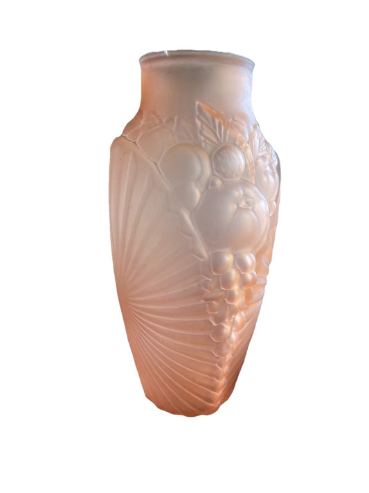Vase Art Déco verre satiné ambre Souchon Neuvesel décor coquille 1930