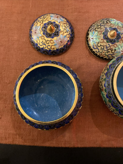 Paire De Pots Bonbonnières Chine Cloisonnées Polychrome