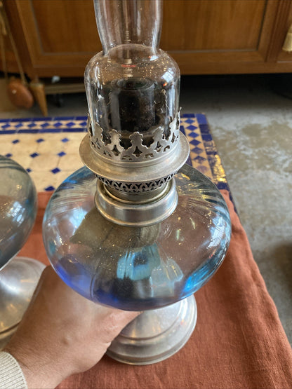 Paire de lampes à pétrole anciennes en verre – décoratives