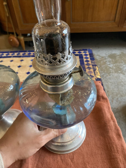 Paire de lampes à pétrole anciennes en verre – décoratives