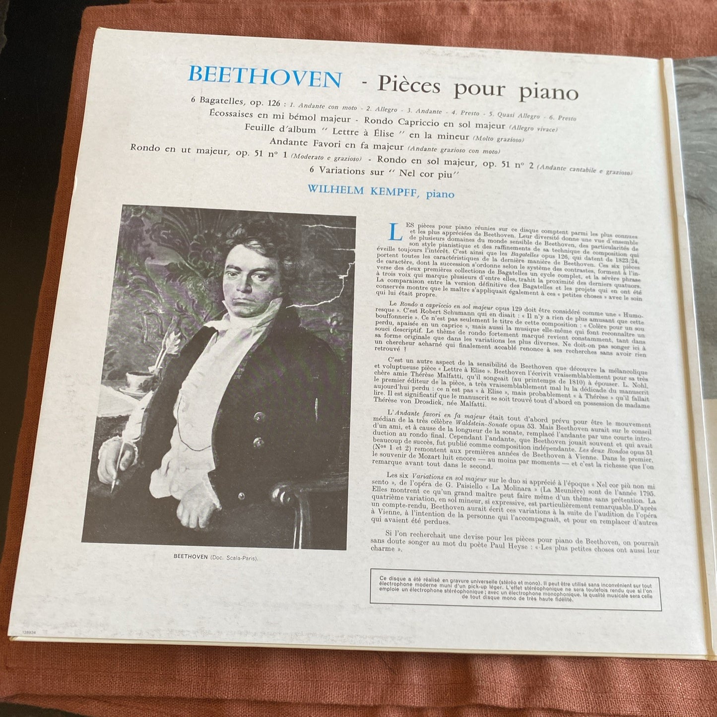 Vinyle 33T Beethoven Kempff pièces célèbres piano Deutsche Grammophon