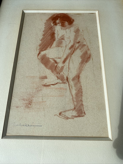 Dessin Sanguine Femme Nue Signé Corbellini
