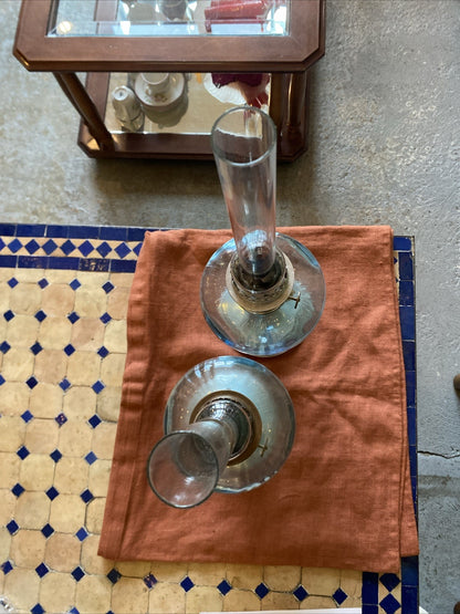 Paire de lampes à pétrole anciennes en verre – décoratives