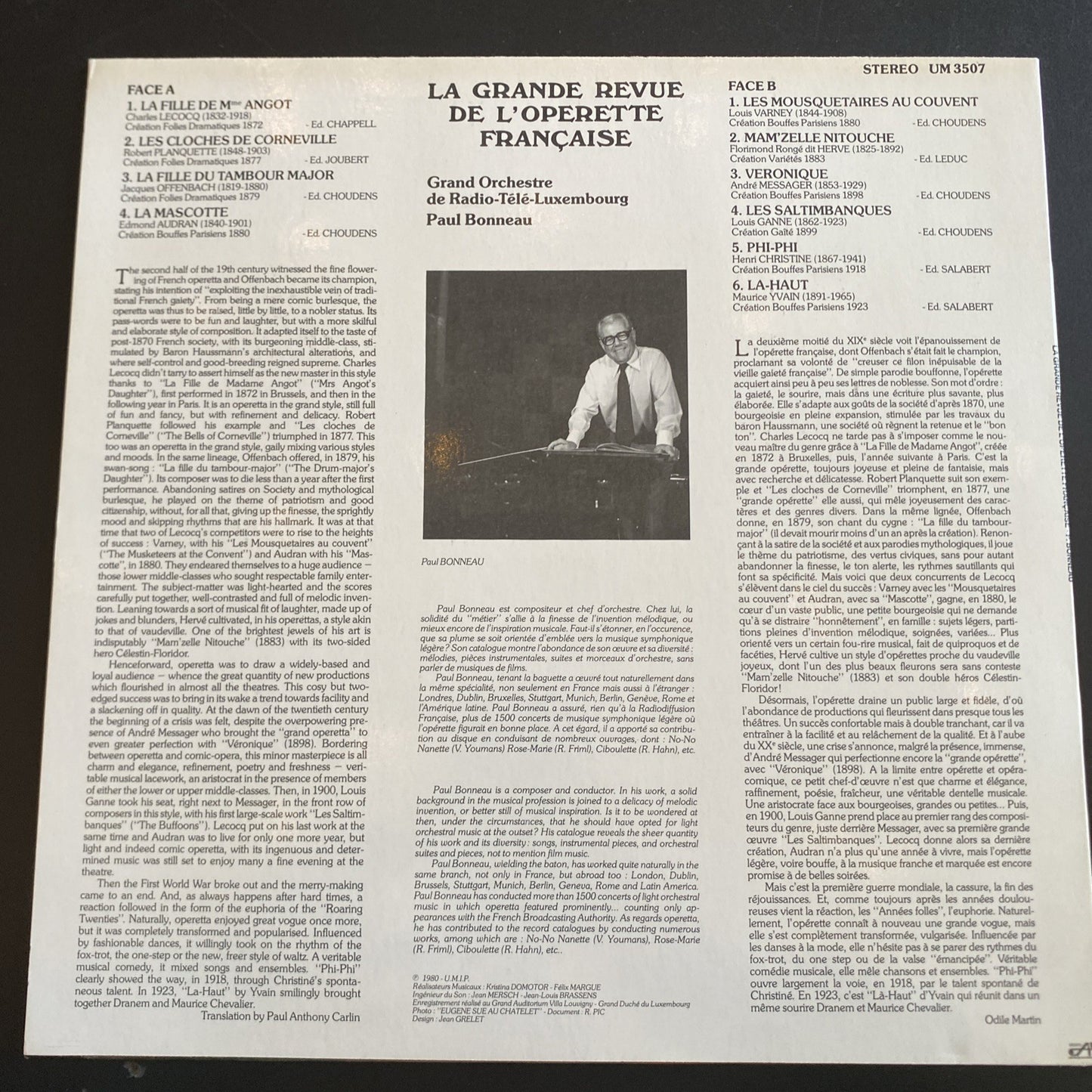 Vinyle 33T La grande revue de l’opérette française Paul Bonneau