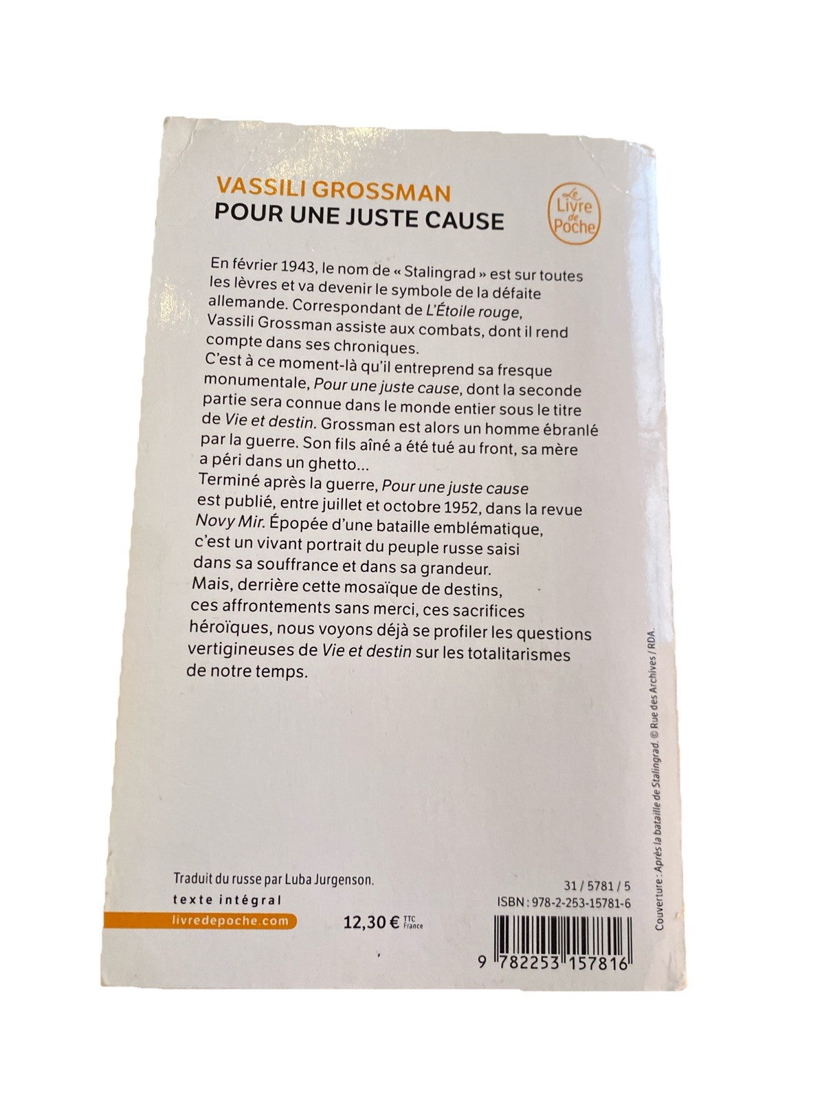 Vassili Grossman Pour une juste cause Livre de Poche dos du livre