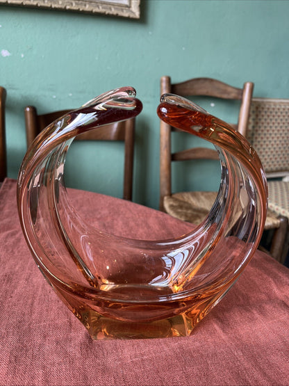Corbeille, Centre De Table / Vide Poche Orange Verre Cristallin
