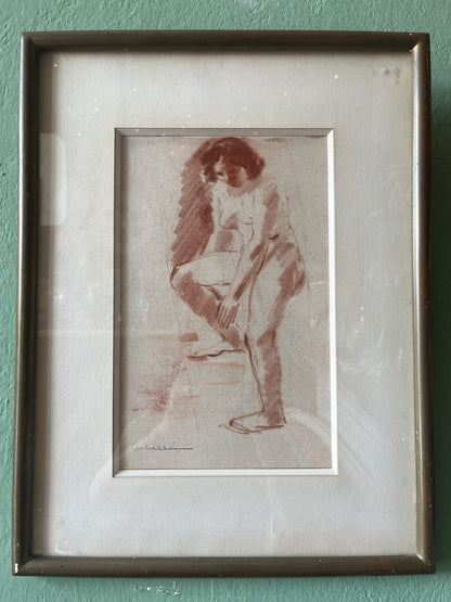 Dessin Sanguine Femme Nue Signé Corbellini