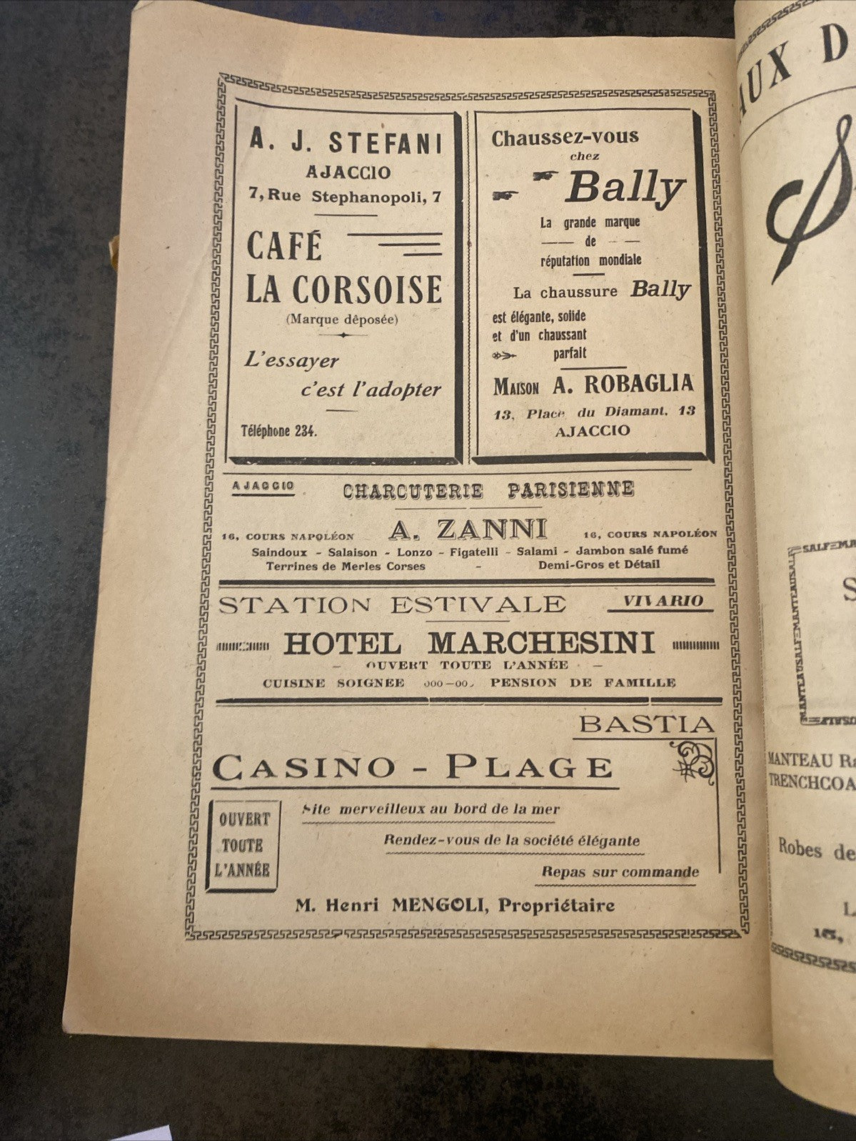 La Corse Touristique 1929 revue ancienne pub Ajaccio Soieries Lyonnaises