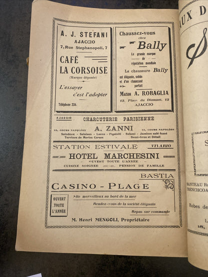 La Corse Touristique 1929 revue ancienne pub Ajaccio Soieries Lyonnaises