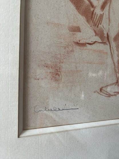 Dessin Sanguine Femme Nue Signé Corbellini