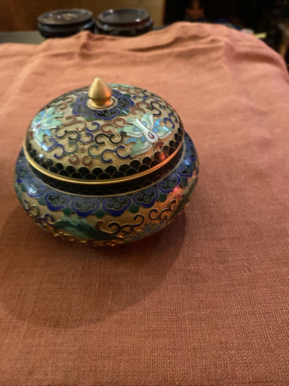 Paire De Pots Bonbonnières Chine Cloisonnées Polychrome