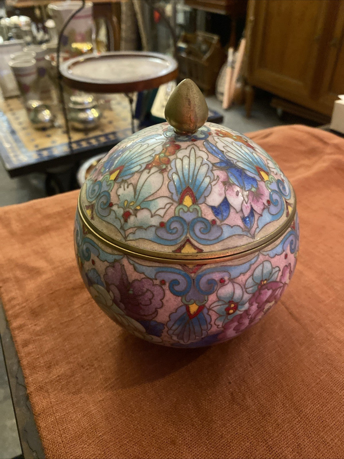 Pot Bonbonnière Cloisonnée  Émaillée Chinoise Décor Floral Polychrome