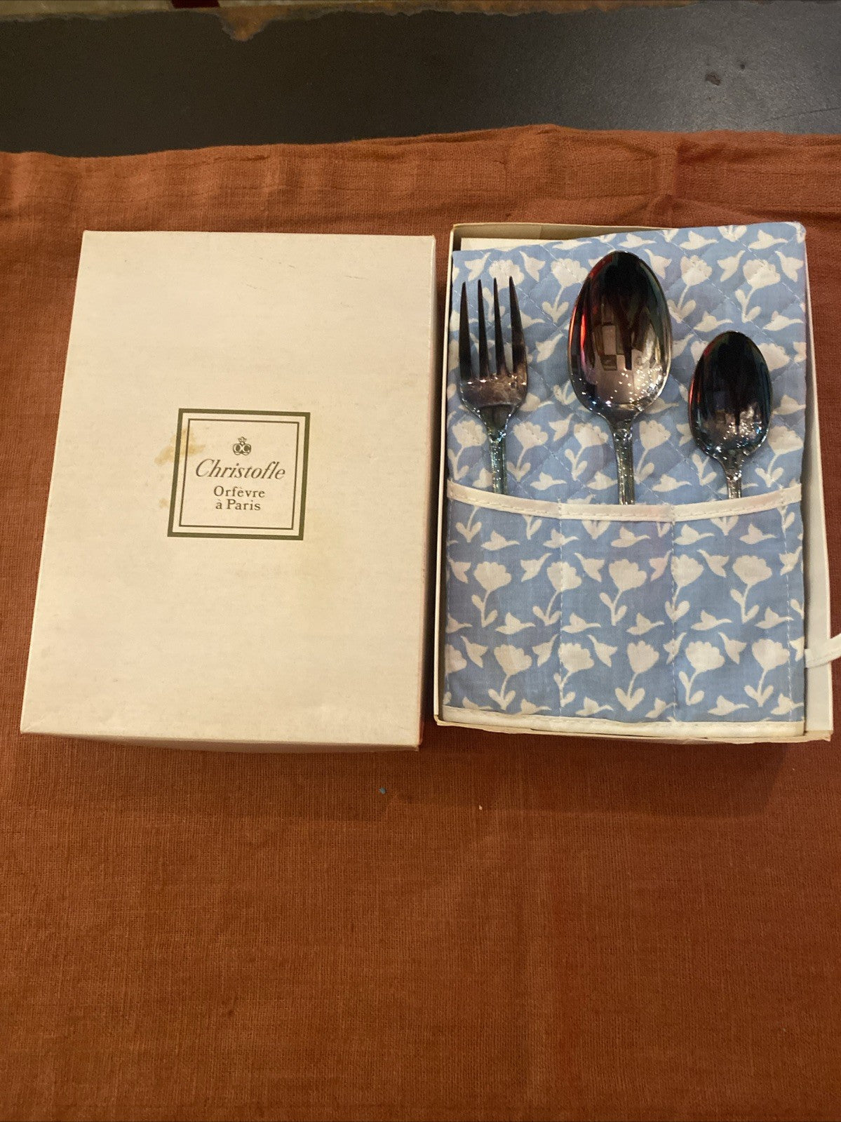 Coffret Christofle 3 Couverts En Métal Argenté Pour Enfant