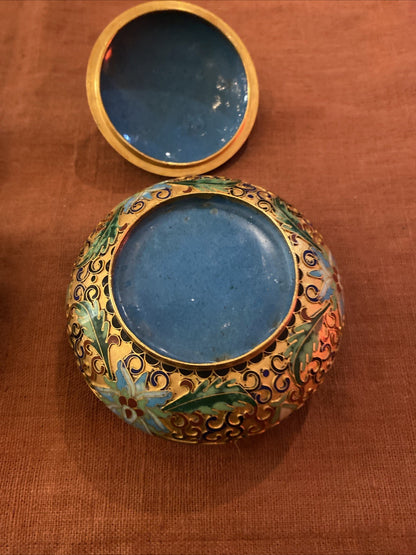 Paire De Pots Bonbonnières Chine Cloisonnées Polychrome