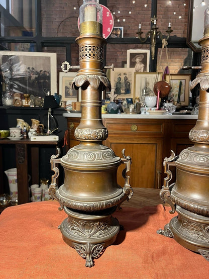 Paire de grandes lampes anciennes Napoléon III