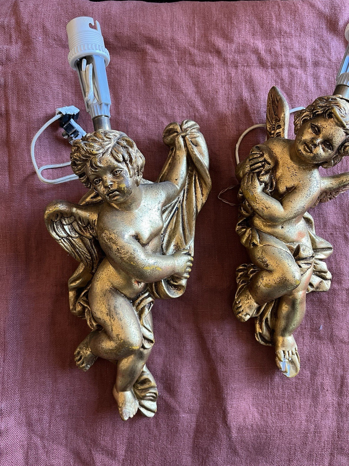 Paire d’appliques chérubins baroques doré Vintage