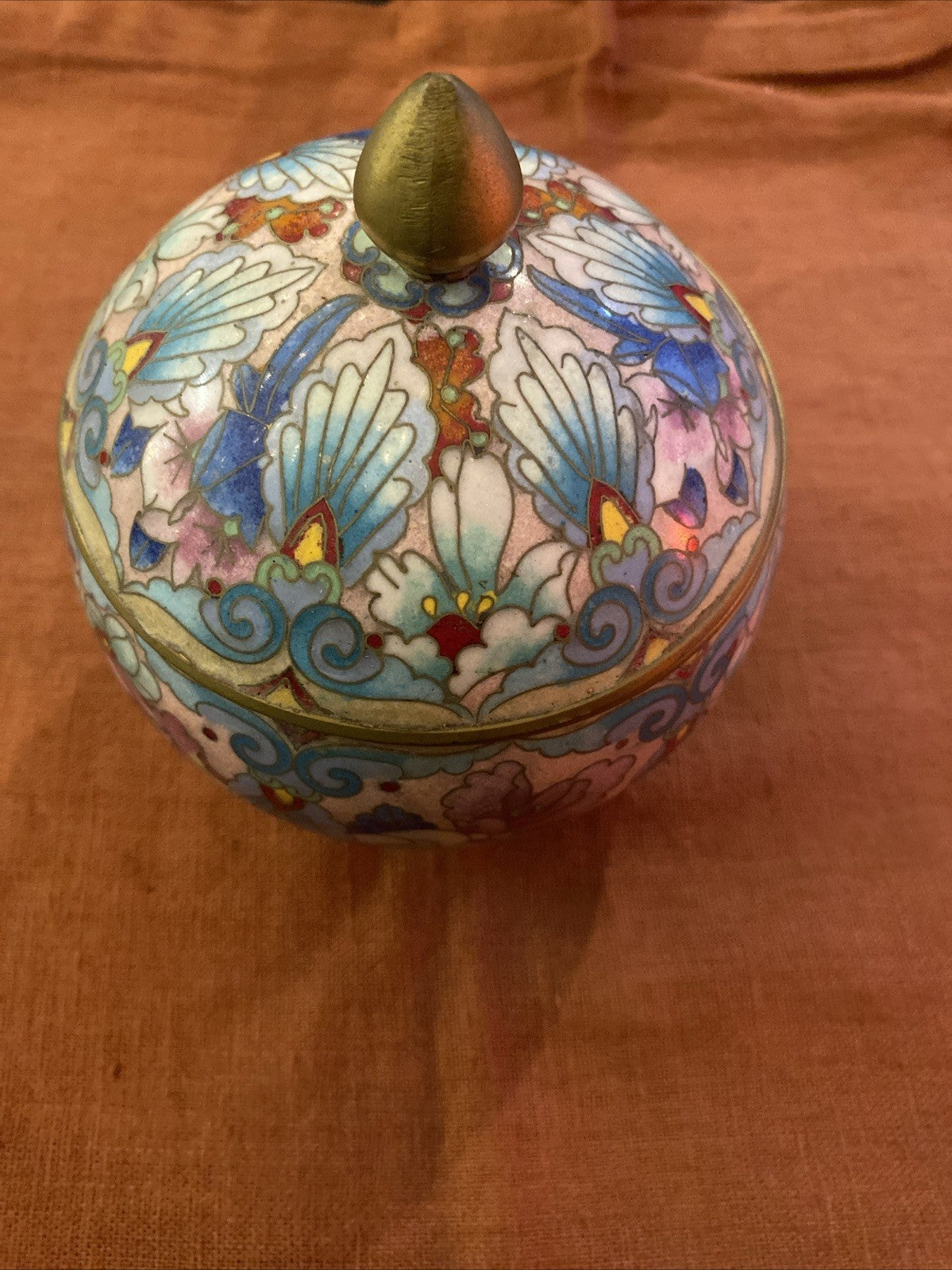 Pot Bonbonnière Cloisonnée  Émaillée Chinoise Décor Floral Polychrome