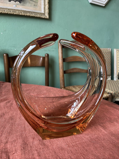 Corbeille, Centre De Table / Vide Poche Orange Verre Cristallin