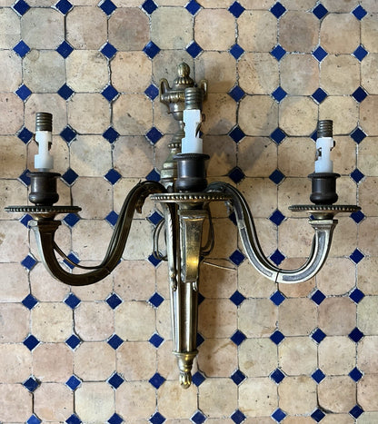 Paire d’appliques en bronze style Louis XVI 3 branches