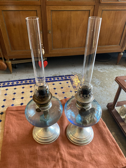 Paire de lampes à pétrole anciennes en verre – décoratives