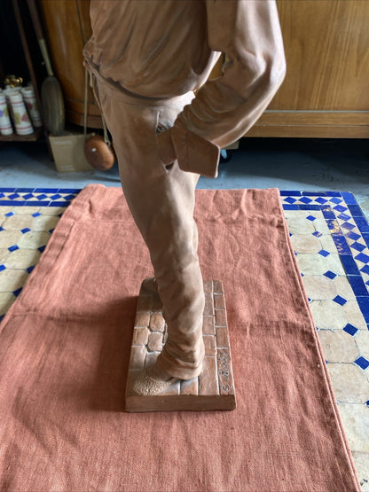 Statue ancienne en terre cuite – Jeune homme – Signée C. Massé