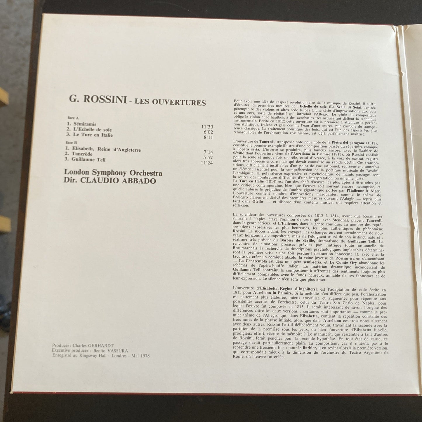 Vinyle 33T Rossini Overtures Claudio Abbado London Symphony