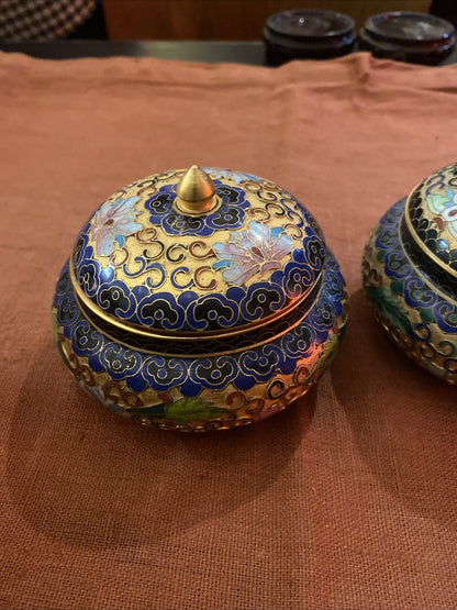 Paire De Pots Bonbonnières Chine Cloisonnées Polychrome
