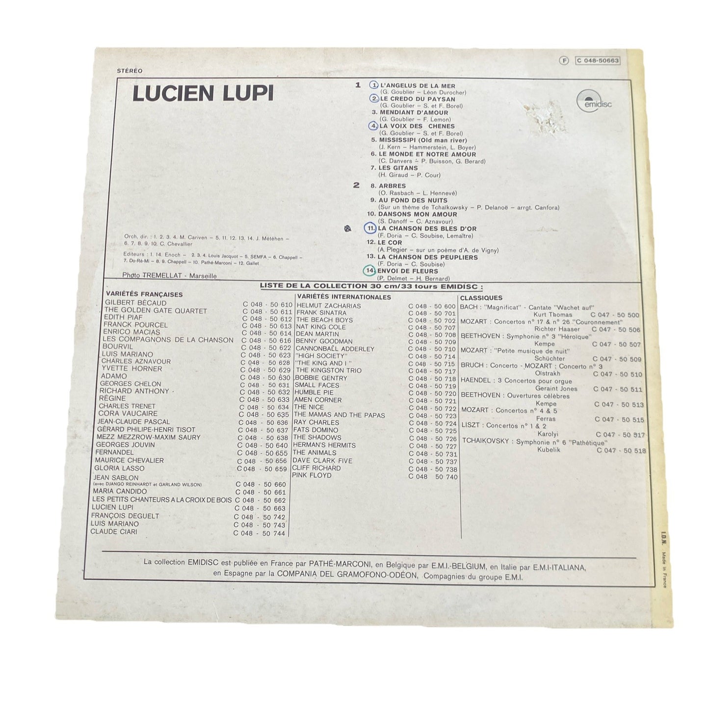 Vinyle 33T Lucien Lupi chansons Emidisc