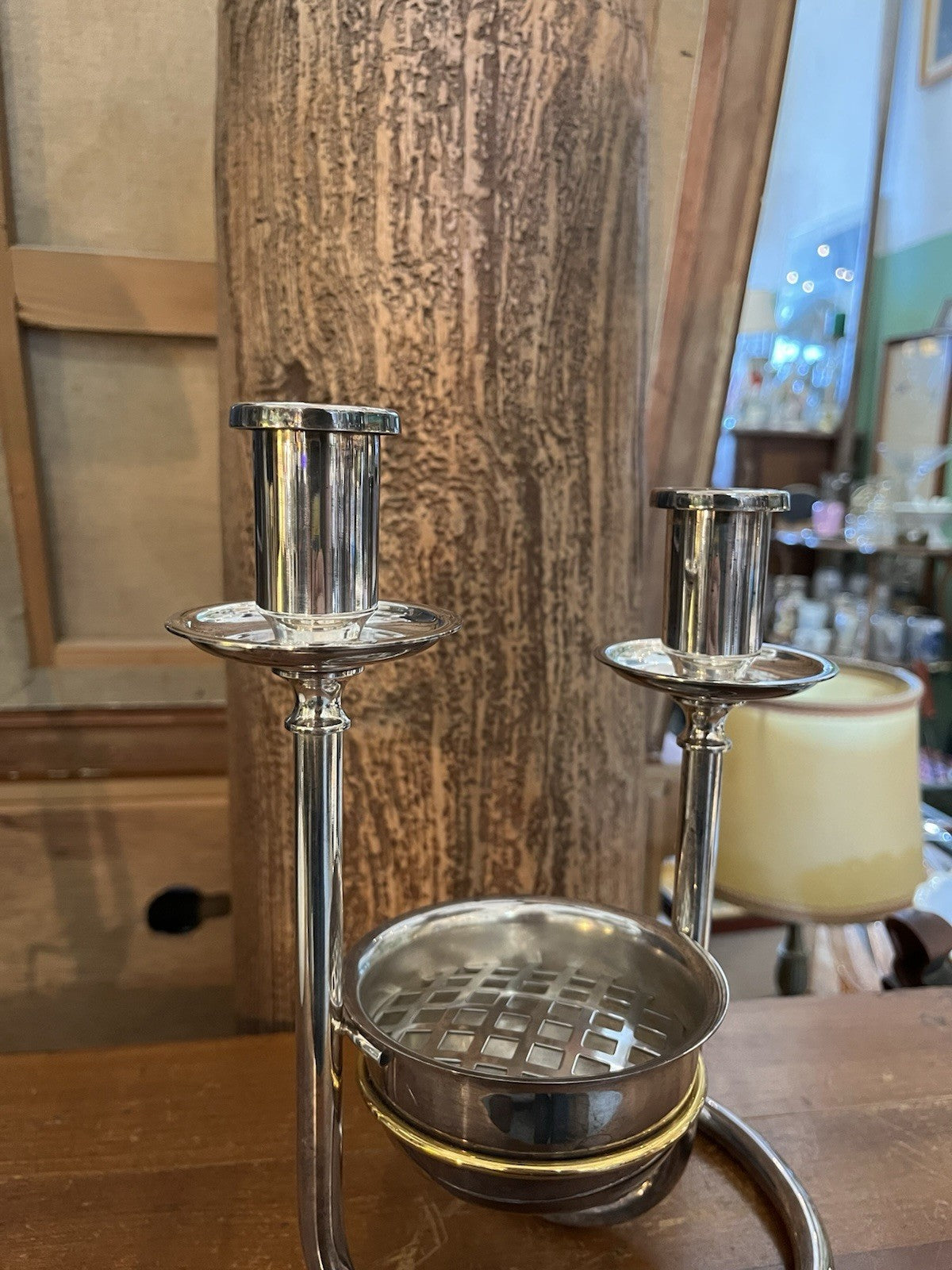 Chandelier Double Bougie En Métal Argenté Avec Cendrier