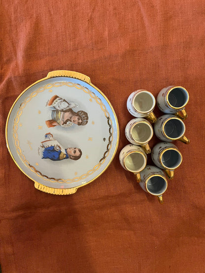 Service liqueur Napoléon Joséphine Ajaccio porcelaine France plateau 6 tasses