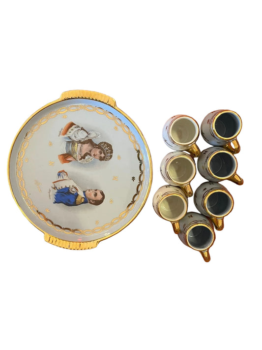 Service liqueur Napoléon Joséphine Ajaccio porcelaine France plateau 6 tasses