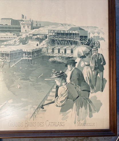 GRAVURE BAINS DES CATALANS MARSEILLE 1900