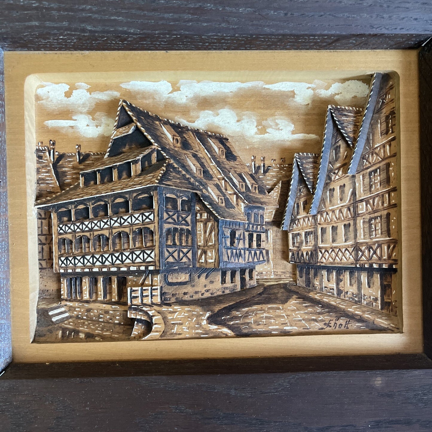 Tableau En Bois Sculpté Strasbourg La Maison Des Tanneurs Signé Encadrement Bois