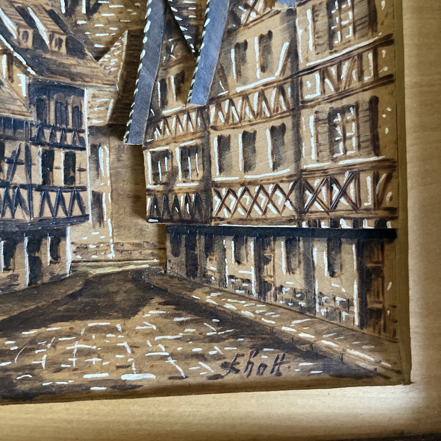 Tableau En Bois Sculpté Strasbourg La Maison Des Tanneurs Signé Encadrement Bois