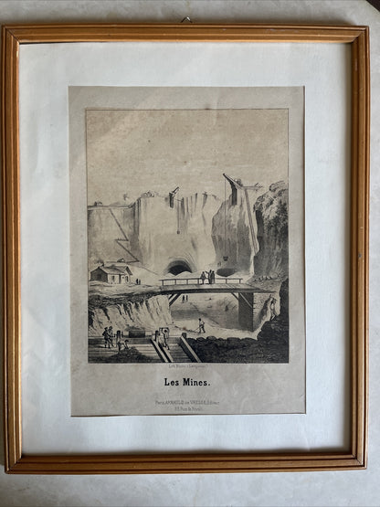 Lithographie Roche, R. Leregrattier 1 Les Mines Encadrement Bois
