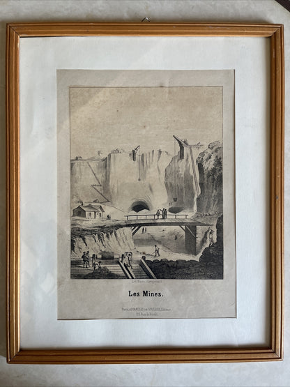 Lithographie Roche, R. Leregrattier 1 Les Mines Encadrement Bois