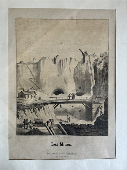 Lithographie Roche, R. Leregrattier 1 Les Mines Encadrement Bois